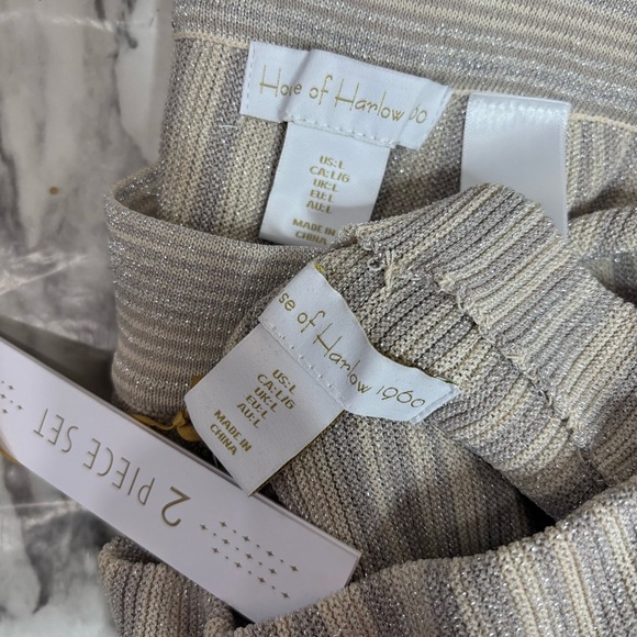 House of Harlow Two piece set knitted Pants tank top beige size large NWT NEW - Picture 2 of 8